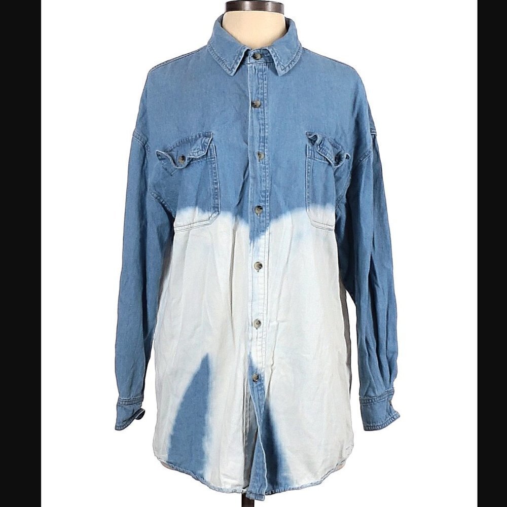 Papermoon Stitch Fix Women's Size Small Button Down Denim Shirt Bleached Pocket